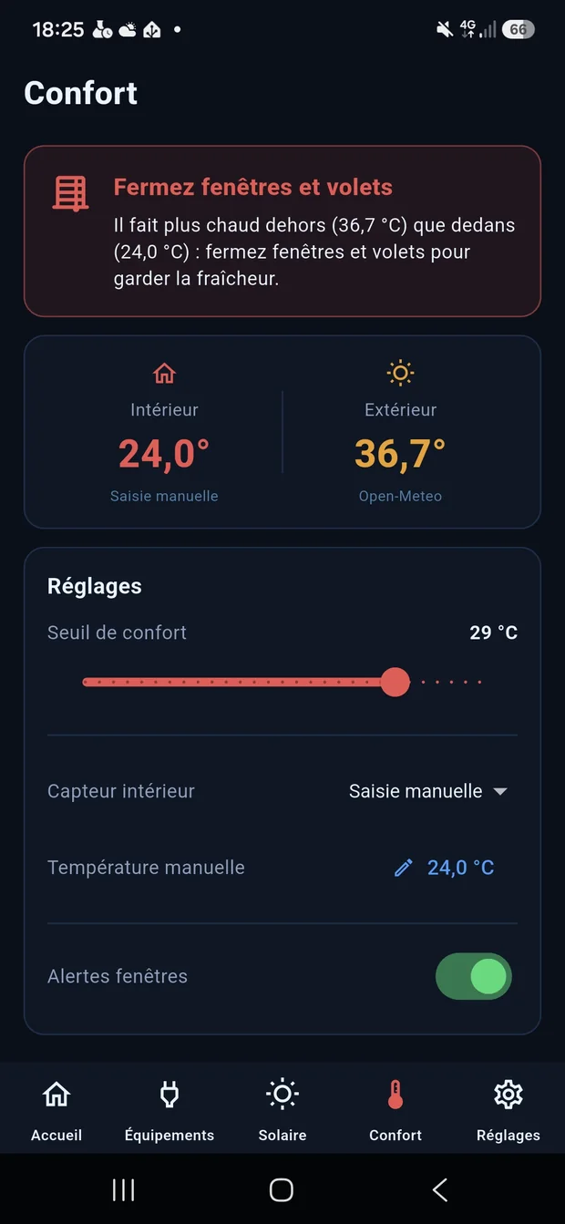 Recommandation d'ouverture et de fermeture des fenêtres dans l'application WattOptimal