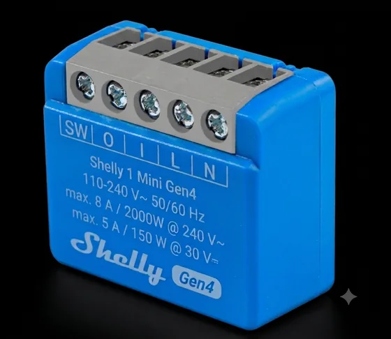 Shelly 1 Mini Gen4, module relais compact bleu