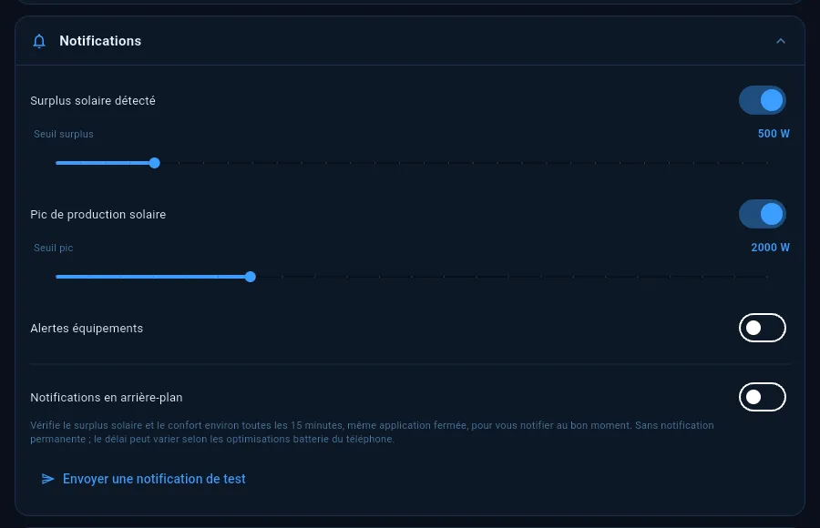 Réglages des notifications sur la tablette